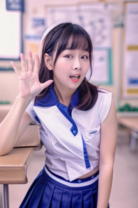 nice hand,perfect hand, <lora:GoodHands-beta2:1>
CWLAN,1girl,short hair,(Sailor Uniform_1.3),solo,classroom,smile,realistic,(looking at viewer ),standing,medium breasts, best quality,masterpiece,illustration,an extremely delicate and beautiful,CG,unity,8k wallpaper,Amazing,finely detail,masterpiece,official art,extremely detailed CG unity 8k wallpaper,incredibly absurdres,huge filesize,ultra-detailed,highres,extremely detailed,beautiful detailed girl,realistic,full frontal,light contrast,blurry, <lora:LANLAN:0.9>, <lora:LCM-LoRA_sd15:1>, <lora:add_detail:0.5>