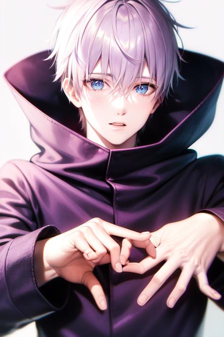 1boy, aura, biribiri, black_background, blue_eyes, blue_fire, blurry, cigarette, coat, crystal, electricity, energy, glowing, glowing_eye, hair_between_eyes, high_collar, holding, holding_cigarette, lightning, long_sleeves, looking_at_viewer, magic, male_focus, purple_coat, simple_background, solo, upper_body, white_hair