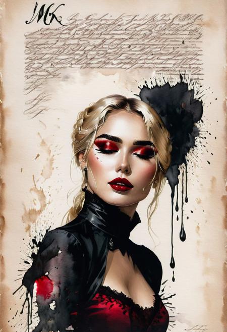 RAW profile photo, close-up, dark atmosphere, masterpiece, cinematic film still of a blonde beautiful woman, detailed eyes,eyeliner, darkred lipstick, black lace turtleneck dress, tack sharp focus on eyes, Sensual, lustful, seductive,  intricate, ultra detailed, 8k, <lora:MS_DitavT_V1_32:0.6>