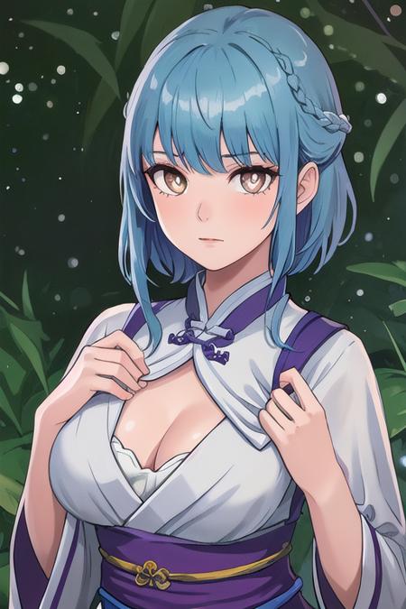 SFW, 1Girl, Adult, (cute Faroese:1.2) woman, sagging large breasts, very short purple pointy hairstyle, wearing grey wuxia dress outfit, pearl jewelry, blued mithril accents, glowing pupils, white eyes, sulking expression, enticing celestial oasis ambience with shack background, cinematic lighting, depth of field, bokeh, realism, photorealistic, hyperrealism, professional photography, uhd, dslr, hdr, (sightly:0.75) (dvedd:1.25) (xbhgzpuomj:0.75) (skyline:0.75) (fkigw:1.25) (kuvuywnpls:0.75) (tropical dry forest:0.75) (zxaxz:0.875) (dtilw:1.25) (espsogvaof:1.0) (encixjntex:0.9375) (alleyway:0.875)