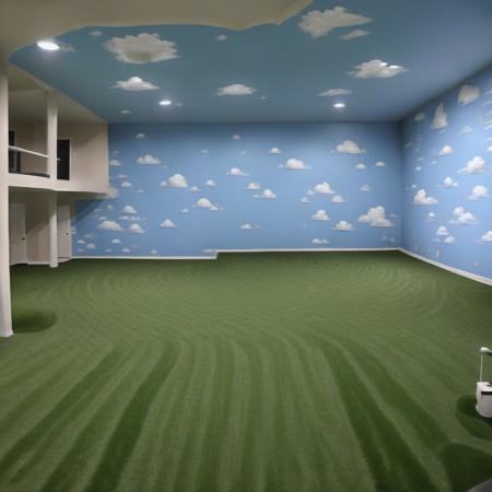 (indoors:1.3), fake grass, fake sky painted on the wall
<lora:Liminal_Spaces_XL:1>