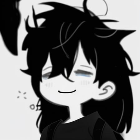 msg, smile, 1boy, monochrome, greyscale, male focus, half-closed eyes, messy hair, bags under eyes, <lora:mecchi_sleepy_girl-09:1> <lora:LCM_LoRA_Weights_SD15:0.8>