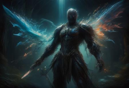 artiangel, full body view, (angelic, gothic, glowing, translucent, bioluminescent, imposing, ethereal, armored:1.5), holding a huge glowing sword, poster art, bold lines, hyper detailed, expressive,  award winning,  (movie still:1.4), (professional, finest details, masterpiece, best quality:1.5), looking at viewer, dynamic pose, wide angle view
<lora:artiangel:0.5>