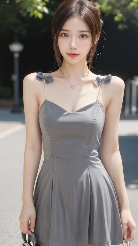 rc,strap bow,(gray dress:1.2)