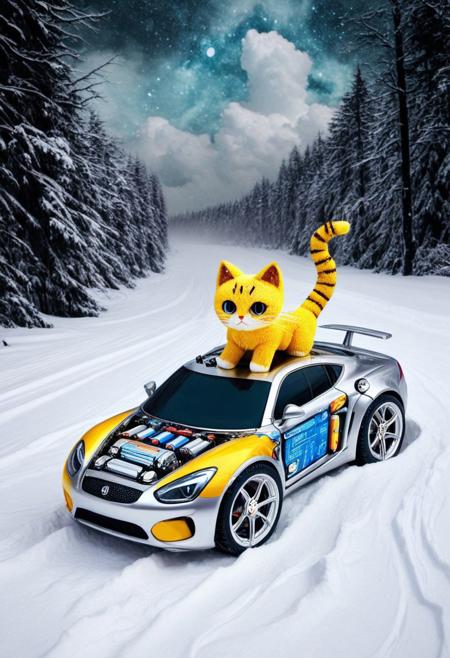 B4TT3R13S, cuteup, cute, cutieup, neko made of batteries, Pencil_morph_style, cat made of battery, snow, ice, Surreal with macabre undertones, earthy surreal edge,  feline made out of countless batteries,snow, ice, hyper detail, masterpiece, score_10, randshadscree, anime drawing style, anime movie, driving at high speed,countless galaxy,yellow, kitty made out of coffee, snow, ice, bright blue and yellow energized sport car, score_9, score_8_up, score_7_up, score_6_up, shiny, shiny, cloudy forest, Made of fluffy clouds, clutter, trash, fr0stwrld, snow, ice, B4TT3R13S