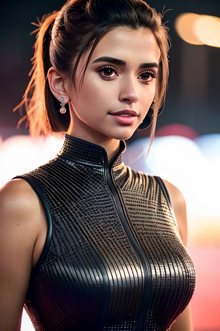 photo of beautiful (cr1styren:0.99), a woman as a movie star, (elegant dress with high collar), at a movie premiere gala, dark moody ambience (masterpiece:1.2) (photorealistic:1.2) (bokeh) (best quality) (detailed skin:1.2) (intricate details) (nighttime) (8k) (HDR) (cinematic lighting) (sharp focus), (looking at the camera:1.1), (closeup portrait:1.1), (earrings)