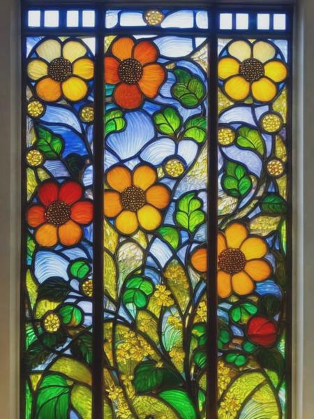 <lyco:LouisComfortTiffany:1.0> flowers vitraux in a window art nouveau