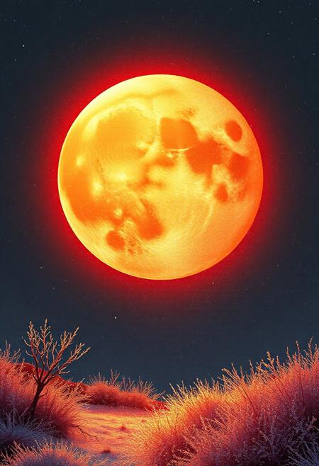 surreal and minimalism illustration, bynoell oszvald ,a shining full moon withfrosted glass texture, red ,gold, white