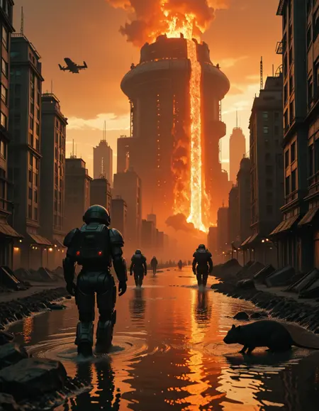 devastated futuristic city illu