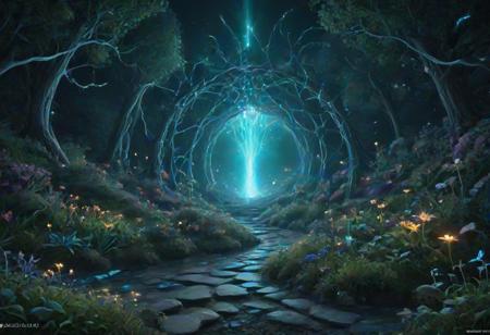 (Isekai anime style.Anime coloring.(0.9))In a whimsical world, a beautiful fairy garden blooms with vibrant flowers and sparkling fountains. A delicate, crystal bridge spans a gentle stream, leading to a majestic tree with leaves that shimmer like diamonds. A friendly, fluffy rabbit hops along the winding path, surrounded by fluttering butterflies and sweet, singing birds. The garden is filled with hidden treasures, like a tiny, glowing fairy door and a secret, shimmering cave. A soft, fluffy cloud drifts lazily across the sky, casting a warm, gentle shadow over the garden. The air is filled with the sweet scent of blooming flowers and the soft, soothing sound of gentle chimes. It's a peaceful, magical place where dreams come alive and wonder waits around every corner.master_class,master_piece,up_8,up_9,perfect beautiful,perfect beautiful early morning light. GREEN RAY, GREEN BACKGROUND