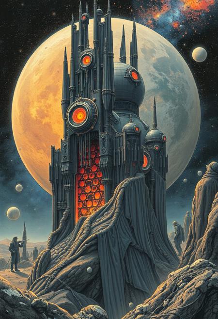 by Moebius, futuristic-futuristic, (bizarre otherworldly technological advanced galactic civilization but extremely beautiful:1.4), (masterpiece, best quality:1.4) , in the style of nicola samori, colorful