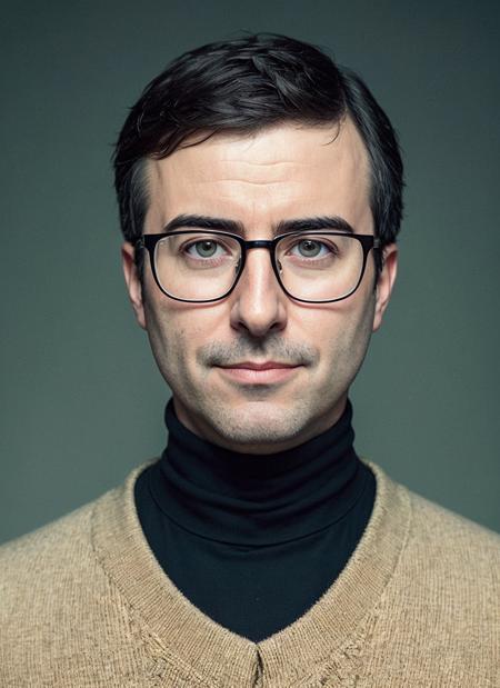 close up, smiling, <lora:lora_johnoliver_v1_from_v1_160:1>, A stunning intricate full color portrait of (sks person:1), glasses, masculine
wearing a black turtleneck,
epic character composition,
by ilya kuvshinov, alessio albi, nina masic,
sharp focus, natural lighting, subsurface scattering, f2, 35mm, film grain