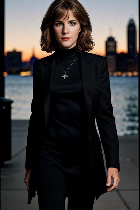 promotional photograph from television series of beautiful (T4b1th4:1.1) woman as a criminal detective in a Baltimore police precinct,wearing black dress with a khaki trenchcoat,police badge,holding glock pistol,walking along waterfront,overlooking inner harbor,taken with Nikon D850,Nikon AF-S 85mm f/1.4G lens,photo realistic,bokeh,IMAX,(highly detailed),(Award winning),(Masterpiece),(HDR),(8k wallpaper),colorful,vivid color,intricately detailed,high contrast,looking_at_viewer,highres,absurdres,hyper realistic,UDH,depth_of_field,PA7_Portrait-MS,<lora:T4b1th4_05A-000002:0.9>,