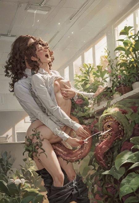 score_9, score_8_up, score_7_up, rating_questionable, young french woman with wavy hair, pulled down pants, hetero, 39 year old french man with short wavy hair, breasts, fingering, orgasm, holding penis, passionate love, (masterpiece, best quality, highly detailed, realistic) <lora:add-detail-xl:0.65> <loractl:EnvyBetterHiresFixXL01:0:hr=1> <lora:xl_more_art-full_v1:0.1>. Cumshot, in a crowded classroom, (plant monster(creature))