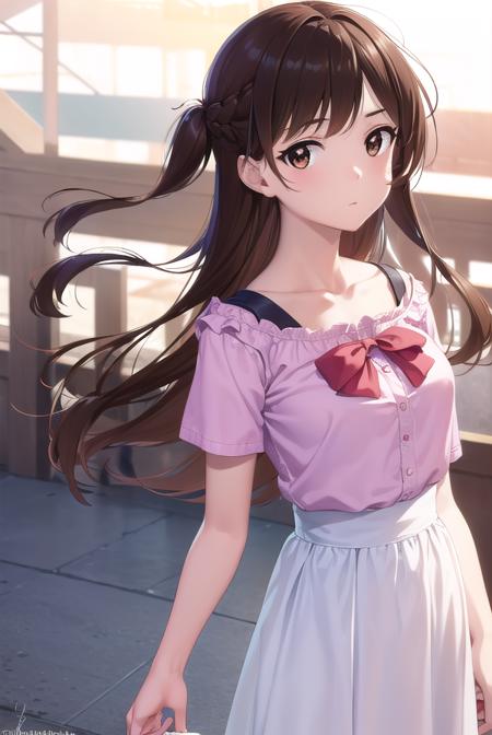 mizuharachizuru, <lora:mizuharachizuru-lora-nochekaiser:1>, 
mizuhara chizuru, long hair, brown hair, (brown eyes:1.7), (one side up:1.5), bangs, braid, hair braid,
BREAK bare shoulders, collarbone, pink shirt, puffy short sleeves, puffy sleeves, red bow, shirt, short sleeves, skirt, white skirt,
BREAK outdoors, city,
BREAK looking at viewer, (cowboy shot:1.5),
BREAK <lyco:GoodHands-beta2:1>, (masterpiece:1.2), best quality, high resolution, unity 8k wallpaper, (illustration:0.8), (beautiful detailed eyes:1.6), extremely detailed face, perfect lighting, extremely detailed CG, (perfect hands, perfect anatomy),