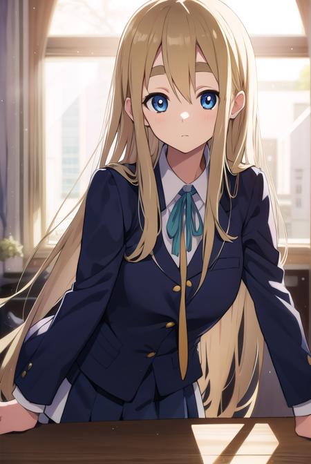 tsumugikotobuki, <lyco:tsumugikotobuki-LYCORIStest:1>,
tsumugi kotobuki, blonde hair, blue eyes, long hair, 
BREAK sakuragaoka high school uniform, school uniform,
BREAK looking at viewer,
BREAK indoors, classroom,
BREAK <lora:GoodHands-vanilla:1>, (masterpiece:1.2), best quality, high resolution, unity 8k wallpaper, (illustration:0.8), (beautiful detailed eyes:1.6), extremely detailed face, perfect lighting, extremely detailed CG, (perfect hands, perfect anatomy),