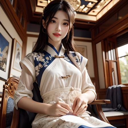 "Realistic style,  masterpiece,  top quality,  intricate,  8K,  HDR,  cinematic lighting,  precise details,  accurate human anatomy,  the entire body in the frame.
A girl and a cat,  the girl wearing a black short dress with many traditional Chinese cultural patterns and designs,  such as motifs and paintings. The dress is natural/flowing/elegant,  with a genuine expression and a smile.
They are seated on a large yellow crescent moon against a dark sky background,  adorned with numerous small star-shaped pixels.", junior sister,<lora:EMS-12225-EMS:-0.400000>,<lora:EMS-257474-EMS:0.600000>