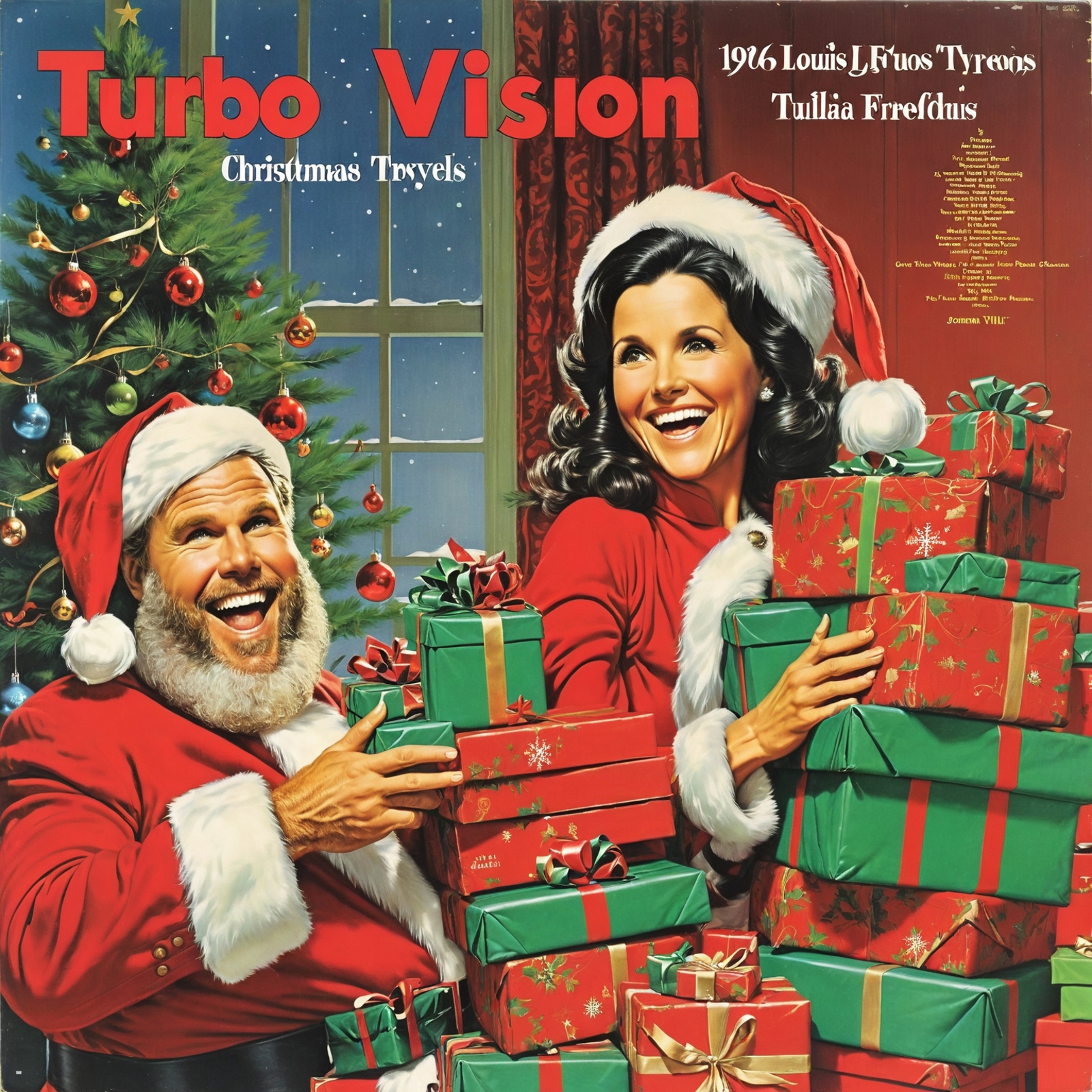 A cover of a Christmas album by Louis Troy and Tullia Freedman, featuring Santa and Santa's helper.