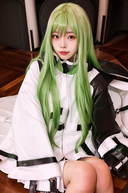 best quality, ultra high res, 1girl, looking at viewer,  <lora:koreanDollLikeness_v15:0.75>,  <lora:CGCCcos:1>, cosplay, green hair, long hair, straitjacket,