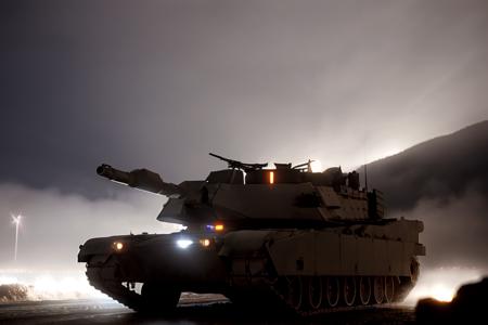 analog gloomy (close up shot) photo of a convoy of (black M1 Abrams tanks,  <lora:m14br4m5:1>), shooting cannon, (in a rocky alien planet (at midnight)), ((heavy rain)), thunderstorm, lightning in the background, (horror movie), ((nighttime)), (midnight), High Detail, Sharp focus, ((photorealism)), ((realistic)), best quality, 8k, award winning, dramatic lighting, epic, cinematic, masterpiece, backlit, contrejour, rim light, ambient fog:1.4, dutch angle, depth of field, volumetric lights,