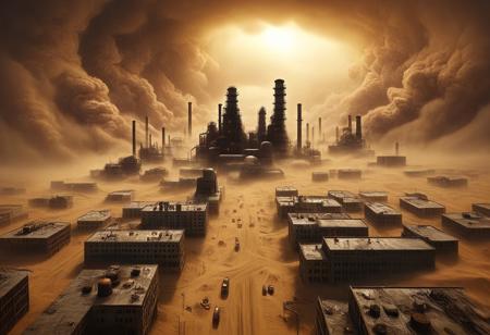 BREAK harnessing the power of the storm, dark speckled clouds, on the path of no return, sandstorm, abstract, attention to details, Photorealistic, Hyperrealistic, Hyperdetailed, analog style, soft lighting, subsurface scattering, realistic, heavy shadow
 <lora:dvr-lnds-sdxl:1> dvr-lnds-sdxl, grim, dark athmosphere, industrialbuilding, rich light and shadow, machinery factory is manufacturing realistic, the horizon is hidden behind dusty clouds and the silhouettes of giant factories and pipes, the whole land is hidden behind the buildings of industrial complexes, <lora:EMS-61413-EMS:0.500000>,<lora:EMS-274228-EMS:0.500000>,<lora:EMS-283796-EMS:1.000000>
