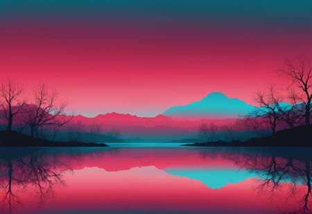 Digital drawing in the style of multicolored landscapes, romantic scenery, soft gradients, gothic illustration, (light red and dark cyan)