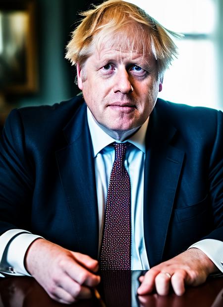 portrait Boris Johnson former Deputy Prime Minister of Great Britain wearing a black official suit, epic character composition, by ilya kuvshinov, alessio albi, nina masic, sharp focus, natural lighting, subsurface scattering, f2, 35mm, film grain <lora:boris:0.95>