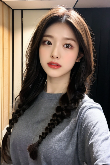 (masterpiece: 1.3), (8k, photorealistic, RAW photo, best quality: 1.4), (1girl), beautiful face, (realistic face), (black hair, medium hair: 1.3), Beautiful hairstyles, realistic eyes, dark eyes, beautiful and detailed eyes, (real skin), beautiful skin, attractive, ultra-high resolution, ultra-realistic, high-definition, golden ratio, high-quality background photos, braids,,1girl,1 office worker,medium hair, <lora:matsumura:0.85> sayuringo