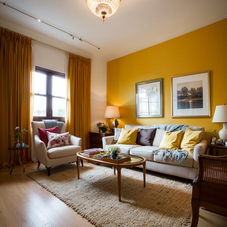 <lora:room:0.6>,room,flower,yellow wall,old fashion,yellow sofa