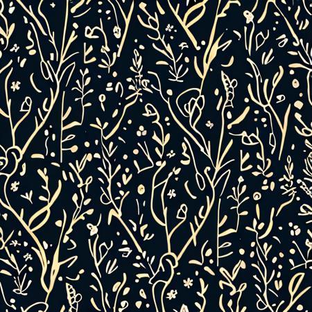 sympattern, black and blue doodle pattern wallpaper, grass and leaves