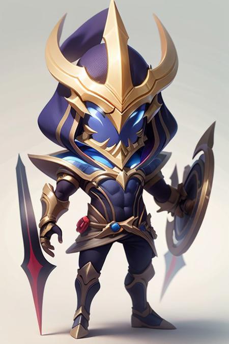 chibi zed,warrior mask,standing, with a white background, <lora:zed-merged-A05-B1-n0-splash1266:1>