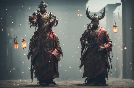 1boy Wear armor,(outside:2),solo,weirdness chinese,flame,soft light,(Full-body photo),lantern,(smoke),(Chinese architecture),sword,wallpaper,  beautiful studio soft light, rim light,
Ultra-high quality, (Masterpiece, best quality, complex details: 1.2),Weird atmosphere,Delicate face