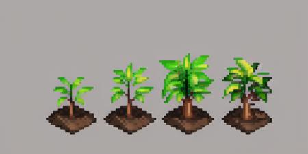 tree,plant growth process, reference table, no people, flower, gray background, simple background, growth stage, five stages, from young bud to luxuriant, still life, plant, leaf, soil,pixel,pixel art,pixelart,xiangsu,xiang su,no humans <lora:pixel plant growth:1>, masterpiece,best,quality