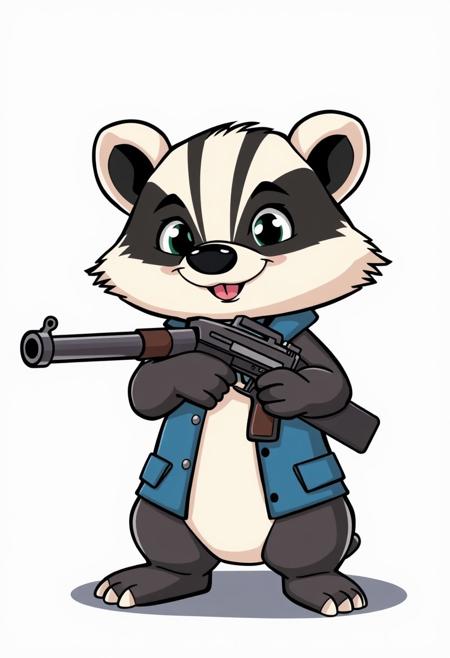 A very cute badger holding a gun
cartoon style