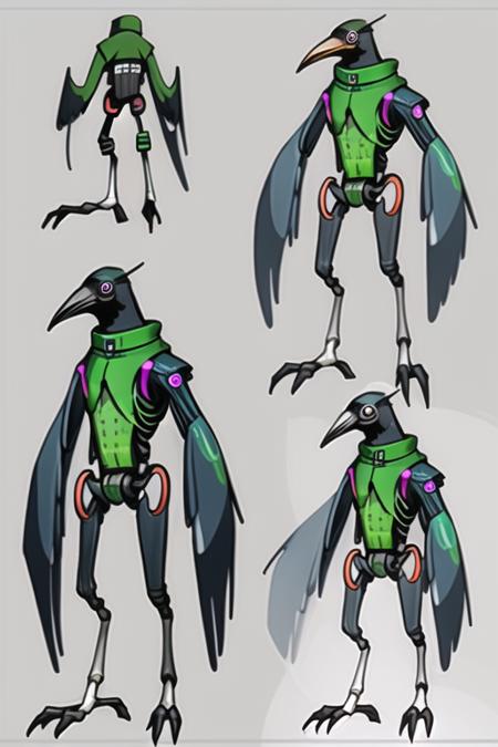 a animatronic crow, concept art, big