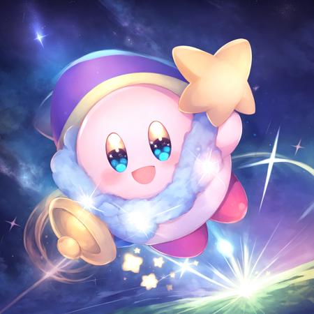 (Highest picture quality),(Master's work),kirby, blue eyes,smile, open mouth,universe,starry sky,