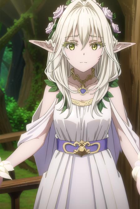 forestprincess, <lora:forest princess s2-lora-nochekaiser:1>,
forest princess, long hair, hair ornament, hair between eyes, (yellow eyes:1.3), white hair, flowers, pointy ears, hair flower, rose, hair intakes, elf, smile,
BREAK dress, collarbone, white dress,
BREAK outdoors, trees, forest, sky, grass, clouds,
BREAK looking at viewer, (cowboy shot:1.5),
BREAK <lyco:GoodHands-beta2:1>, (masterpiece:1.2), best quality, high resolution, unity 8k wallpaper, (illustration:0.8), (beautiful detailed eyes:1.6), extremely detailed face, perfect lighting, extremely detailed CG, (perfect hands, perfect anatomy),