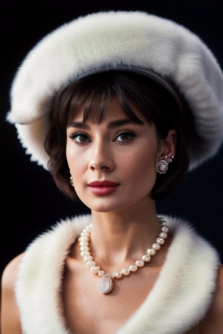 Realistic photo of a beautiful 4udr3yh-v2 woman, 1girl, solo, short hair, black hair, gloves, hat, jewelry, earrings, black gloves, necklace, lips, profile, realistic, fur hat, pearl necklace, soft lighting, professional Photography, Photorealistic, detailed, RAW, analog, sharp focus, 8k, HD, DSLR, high quality, Fujifilm XT3, film grain, award winning, masterpiece<lora:4udr3yh-v2:1.0>
