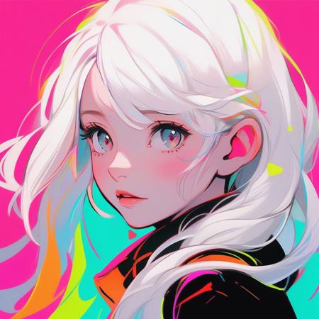 portrait, neon color, 1girl,white hair  <lora:sdxl_touxiang_dba-000018:0.7>