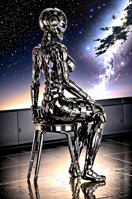 ((view from right side):1.2) explosions in the background, night sky, (Seated on the floor with legs crossed, with hands clasped behind back:1.2) (Realisitc:1.5) woman T-X, gigantic breasts, big ass, <lora:EdobT-X_v1.0:0.8>