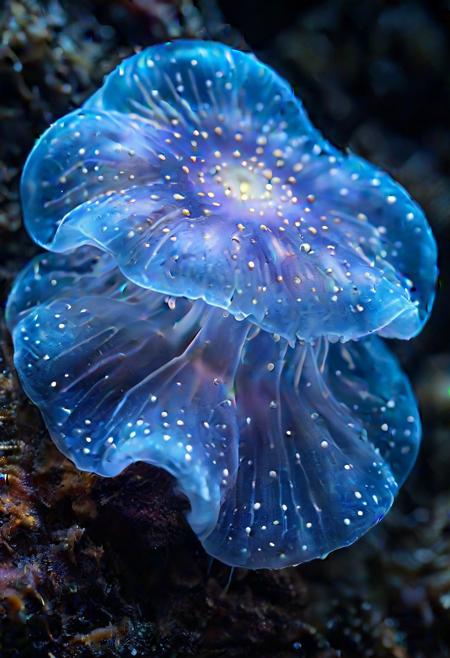 Ultrarealistic. burger made of bioluminescent organisms