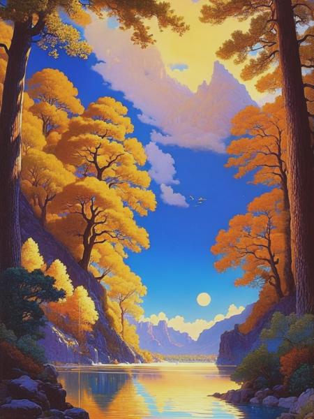 <lyco:MaxfieldParrish:1.0> epic landscapes in the spirit of Maxfield Parrish.