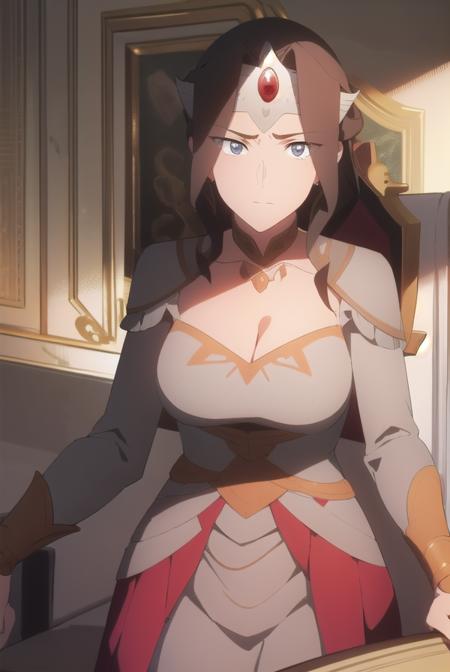 dotamirana, <lora:empressmirana-lora-nochekaiser:1>,
empress mirana, long hair, brown hair, (grey eyes:1.5), 
BREAK dress, cleavage, red dress, circlet,
BREAK looking at viewer,
BREAK outdoors,
BREAK <lora:GoodHands-vanilla:1>, (masterpiece:1.2), best quality, high resolution, unity 8k wallpaper, (illustration:0.8), (beautiful detailed eyes:1.6), extremely detailed face, perfect lighting, extremely detailed CG, (perfect hands, perfect anatomy),