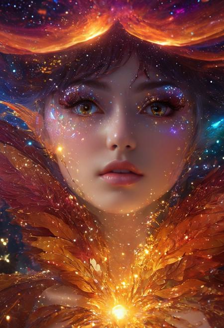 Fantasy celestial entity, whole body view, surrealism, alcohol ink, double exposure, godly aura, energy body, perfect face, glowing eyes, alluring, holografic colours, orbs of magic, fairy wings, outer space, 8k, UHD, masterpiece, hight resolution, delicate detail, hyper realistic, highly detailed, perfect composition, gorgeous, beautiful, detailed, insanely detailed, octane render, trending on artstation, 8k artistic photography, photorealistic, concept art, soft, natural, volumetric, cinematic, natural light, sf, intricate artwork