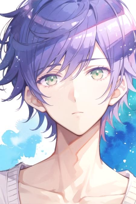 mao_saitou purple hair green eyes