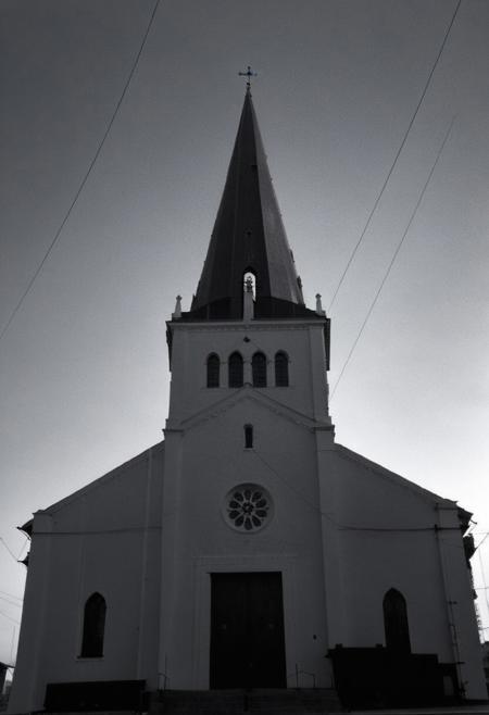 detailxl, 80sc1nemat1c5tyle, creamy bokeh, monochrome, BREAK, desecrated church in the distance