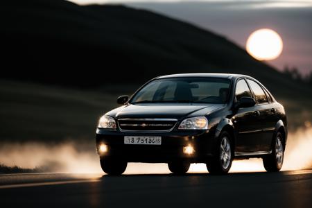 photo of a chevylcht car, 8k uhd, high quality, road, sunset, motion blur, depth blur, cinematic, filmic image 4k, 8k with [George Miller's Mad Max style]. The image should be [ultra-realistic], with [high-resolution] captured in [natural light]. The lighting should create [soft shadows] and showcase the [raw] and [vibrant colors], volumetric dtx, depth blur, blurry background, bokeh, (motion blur:1.001) <lora:chevylcht:1>