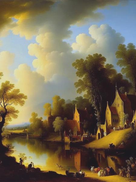 <lyco:SalomonvanRuysdael:1.0> a wonderful landscape painting of Rembrandt