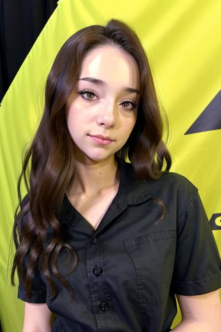 adorable young woman <lora:r3my:1> in a black button up tee shirt, RAW, 8K, UHD, at the comic convention, amateur, candid, highly detailed face