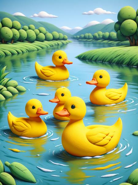 An ais-crayz duck family, swimming along the river <lora:Kids_Crayon_Style_SDXL:1>